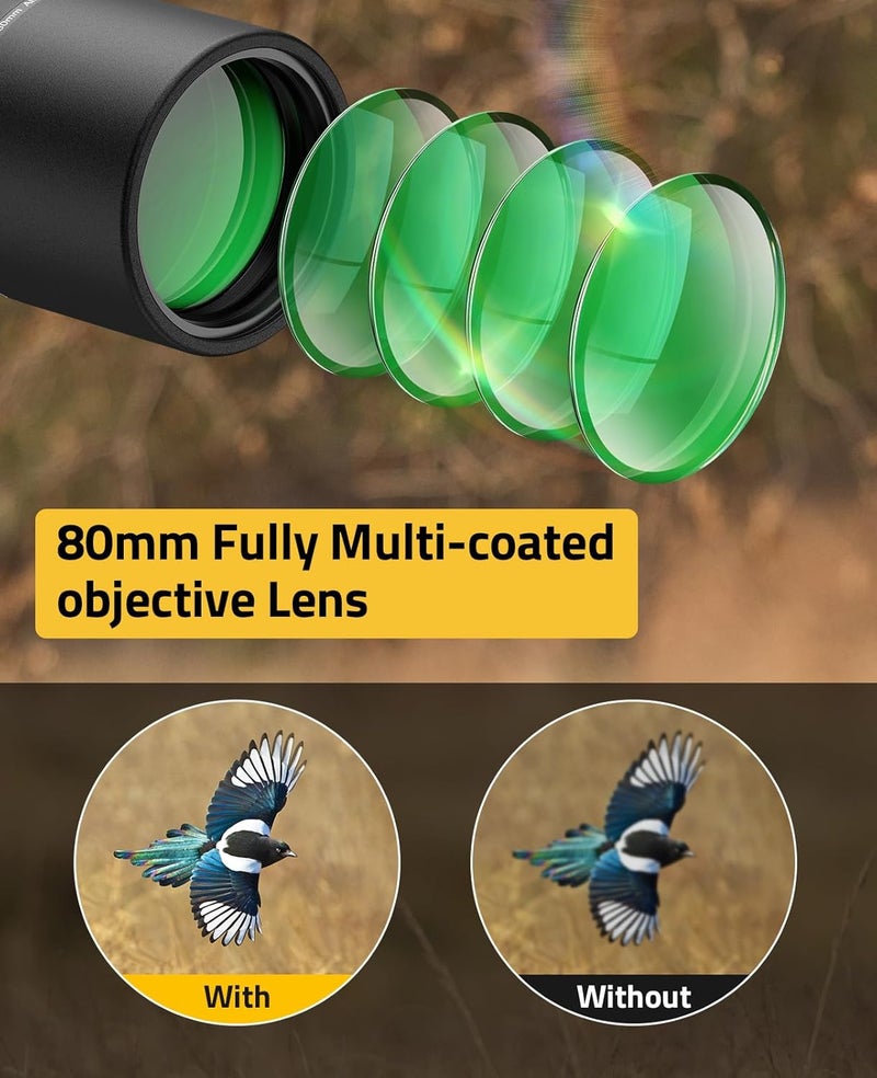 CVLIFE 20-60x80MM Spotting Scope, Spotting Scopes for Target Shooting, BAK4 HD Waterproof Spotter Scope for Birding and Wildlife with Tripod, Phone Adapter and Carrying Bag, Black - Image 5